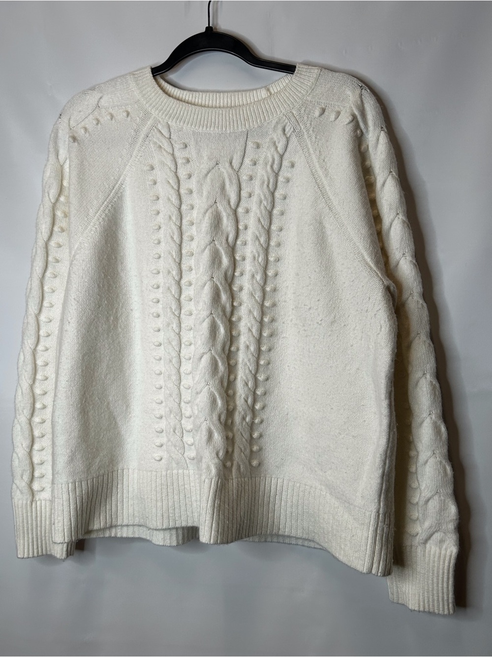 LOFT Cream Cable-Knit Crewneck Sweater